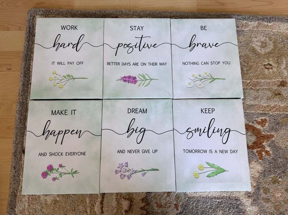 Set of 6  Inspirational Quote Stretched Canvas Wall Art